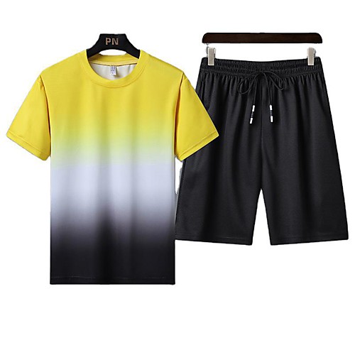 

Men's Sweatsuit 2 Piece Set Elastic Waistband Crew Neck Sport Athleisure Clothing Suit Short Sleeves Breathable Soft Comfortable Exercise & Fitness Everyday Use Outdoor Fitness Exercising