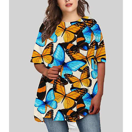 

Women's Plus Size Graphic Animal Print Casual Half Sleeve Fall Short Mini Dress T Shirt Dress Tee Dress Blue