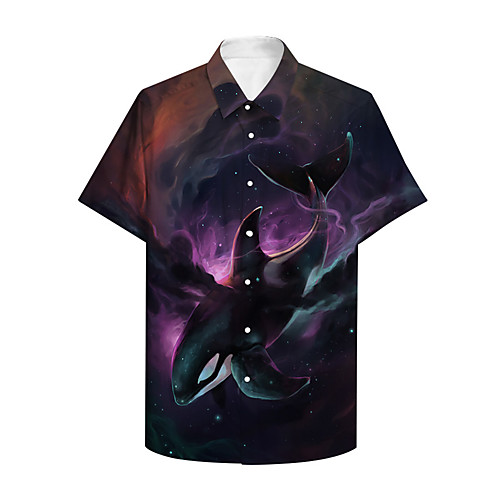 

Men's Shirt 3D Print Graphic Prints Shark Animal Button-Down Print Short Sleeve Daily Tops Casual Designer Big and Tall Black