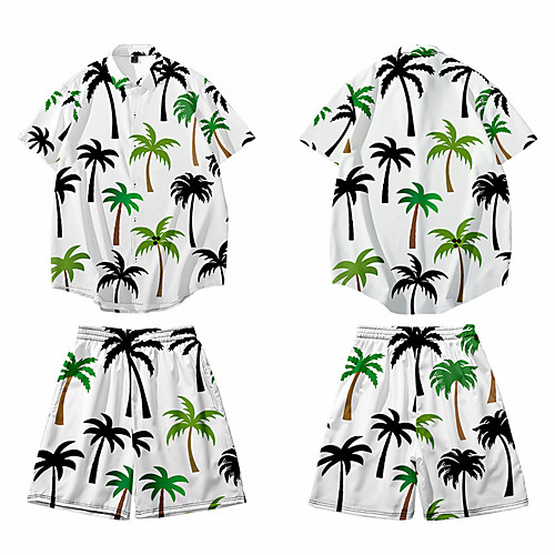 

Men's Shirt 3D Print Graphic 3D Button-Down 3D Print Short Sleeve Casual Tops Casual Hawaiian White