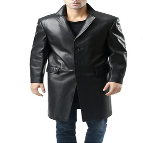 

men's classic new zealand lambskin long walking coat black big and tall