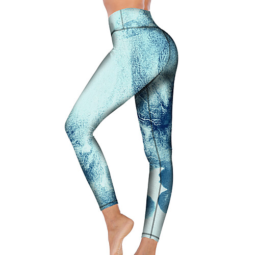 

21Grams Women's High Waist Yoga Pants Cropped Leggings Tummy Control Butt Lift Breathable Tie Dye Blue Fitness Gym Workout Running Sports Activewear High Elasticity