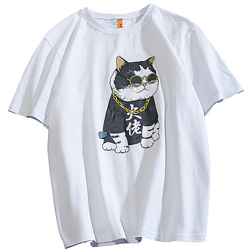 

Men's Unisex T shirt Hot Stamping Cat Graphic Prints Animal Plus Size Print Short Sleeve Casual Tops 100% Cotton Basic Casual Fashion White Black Gray