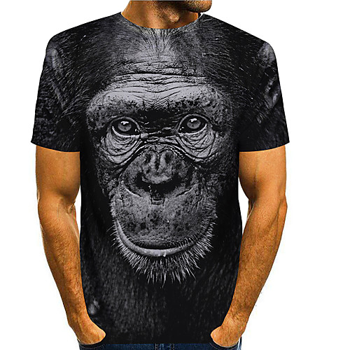 

Men's Tees T shirt 3D Print Graphic Prints Orangutan Animal Print Short Sleeve Daily Tops Basic Casual Black