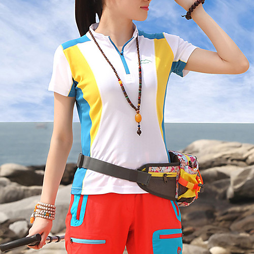 

Women's T shirt Hiking Tee shirt Hiking Fleece Jacket Short Sleeve Stand Collar Jacket Tee Tshirt Top Outdoor Lightweight Breathable Quick Dry Sweat wicking Autumn / Fall Spring Polyester Patchwork