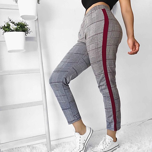 

Women's Stylish Chino Comfort Casual Daily Chinos Pants Color Block Full Length Elastic Waist Red Yellow