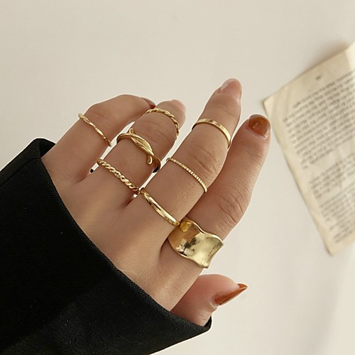 

Adjustable Ring Geometrical Gold Alloy Stylish Simple European 8pcs Adjustable