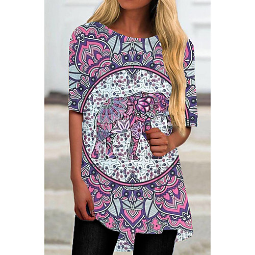 

Women's T Shirt Dress Tee Dress Short Mini Dress Purple Half Sleeve Floral Color Block Print Spring Summer Round Neck Casual 2021 S M L XL XXL 3XL