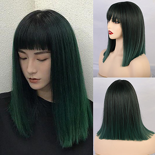 

Synthetic Wig Natural Straight Neat Bang Wig Medium Length A2 Synthetic Hair Women's Cosplay Party Fashion Black Green