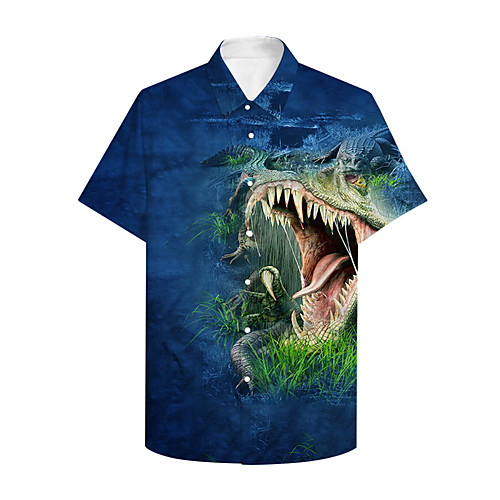 

Men's Shirt 3D Print Graphic Prints Dinosaur Button-Down Print Short Sleeve Casual Tops Casual Designer Big and Tall Blue