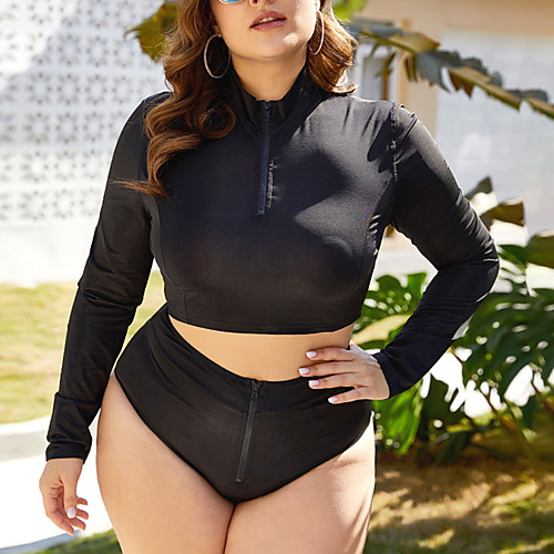 

Women's Tankini Swimsuit Zipper Black Swimwear Bathing Suits