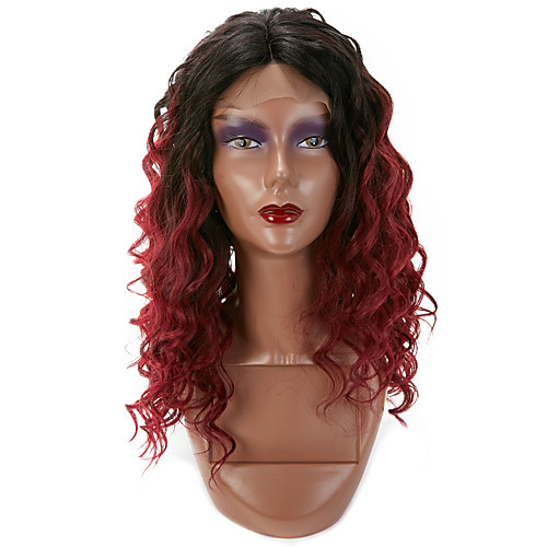 

Ombre Red lace front wigs synthetic hair Curly Deep T Part Burgundy Wig for women 180 Density Heat Resistant Fiber 99j Wig with Black Roots 20 inch