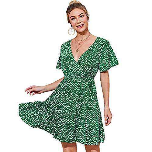 

milumia women's casual ditsy floral print v neck high waist a line surplice dress green large