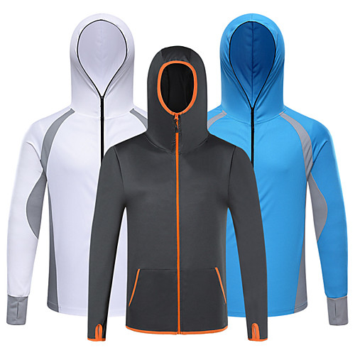 

Men's Hiking Jacket Cycling Jersey Hiking Skin Jacket Outdoor Patchwork Lightweight UV Sun Protection Breathable Quick Dry Jacket Hoodie Top Full Length Visible Zipper Fishing Climbing Beach White