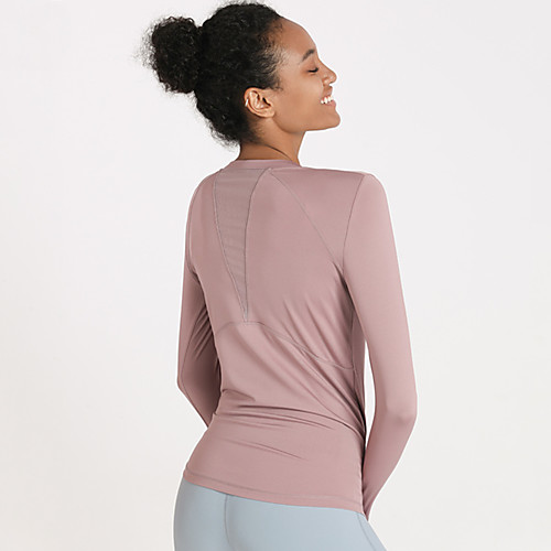 

Women's Crew Neck Yoga Top Thumbhole Patchwork Solid Color White Black Pink Beige Light Blue Mesh Spandex Yoga Fitness Gym Workout Tee Tshirt Top Long Sleeve Sport Activewear Breathable Quick Dry