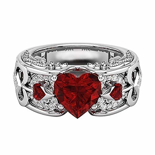 

m·kvfa Valentine's Day Engagement Wedding Ring Heart Shaped Square Zircon Couple Ring Alloy Jewelry, Best Gift for Mens Womens