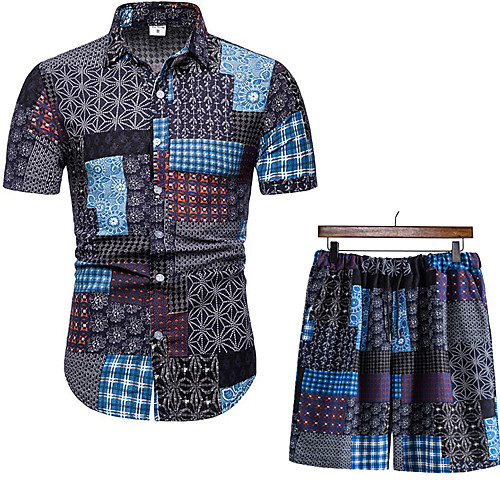 

Men's Shirt Other Prints Fruit Animal 2pcs Print Short Sleeve Vacation Tops Beach Boho Blue