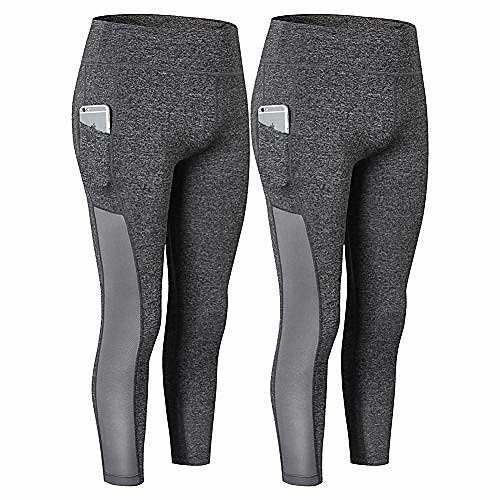 

minhao high waist capri yoga pants for women workout running elastic tummy control leggings yoga pants with pockets gray 2 pack