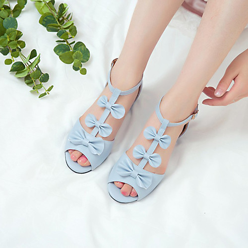 

Women's Lolita Shoes Flat Heel Peep Toe Lolita Preppy Daily Party & Evening PU Bowknot Buckle Solid Colored White Pink Beige