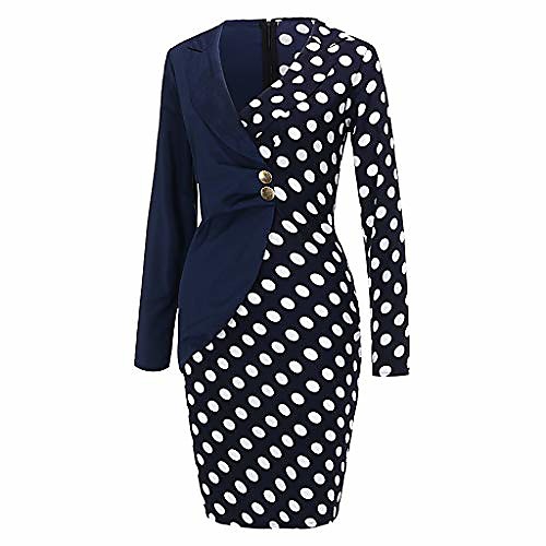 

sfe-women-blazer dress sexy stripe patchwork two button long sleeve package hip elegant business cocktail suit… navy