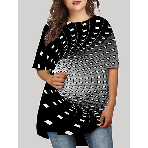 

Women's Plus Size Graphic Geometric Print Casual Half Sleeve Fall Short Mini Dress T Shirt Dress Tee Dress Black