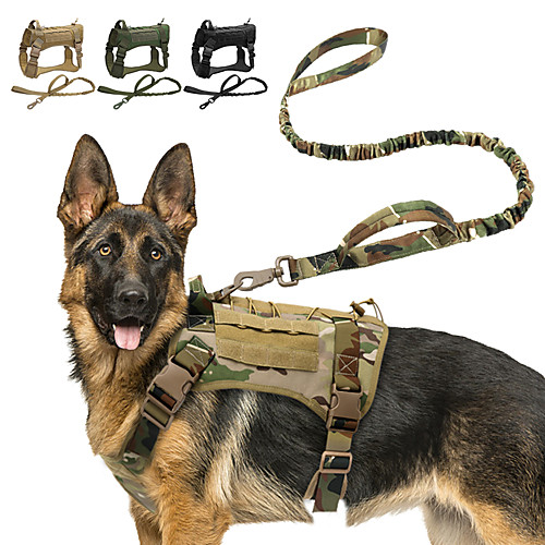 

Dog Tactical Harness Vest Durable Outdoor Hunting Running Hiking Walking Nylon Medium Dog Large Dog Camouflage Color Black Khaki Green 1 set