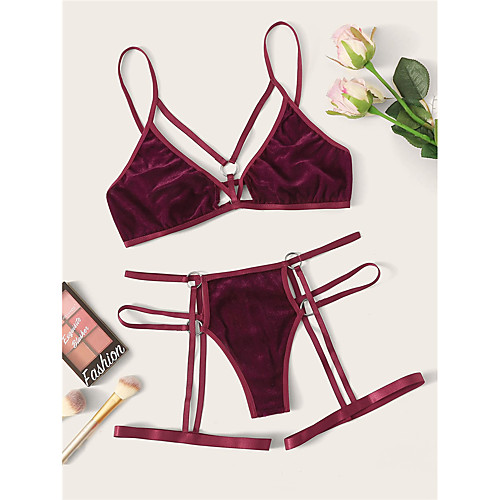

Women's Backless Criss Cross Matching Bralettes Suits Nightwear Solid Colored Wine S M L