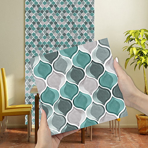 

Imitation Epoxy Tile Sticker Blue Grey Lantern Wall Sticker House Renovation Diy Self-adhesive Pvc Wallpaper Painting Kitchen Waterproof And Oilproof Wall Sticker
