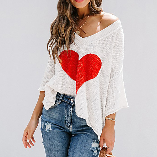 

Women's Stylish Knitted Geometric Pullover 3/4 Length Sleeve Sweater Cardigans V Neck Fall Spring White Yellow
