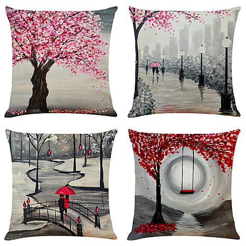 

4 pcs Linen Pillow Cover, 3D Simple Classic Square Zipper Traditional Classic