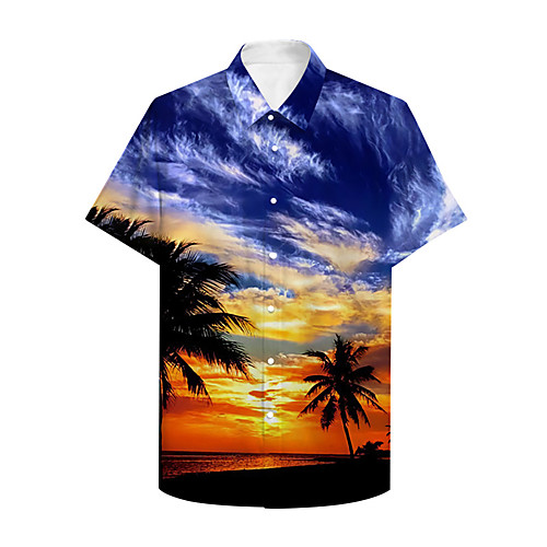 

Men's Shirt 3D Print Graphic 3D Button-Down 3D Print Short Sleeve Casual Tops Casual Hawaiian Blue