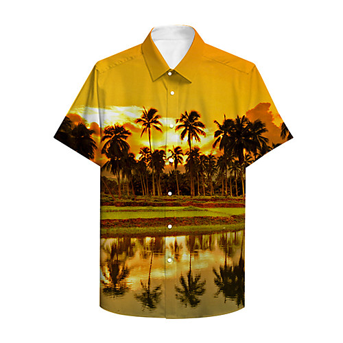 

Men's Shirt 3D Print Graphic 3D Landscape Button-Down 3D Print Short Sleeve Casual Tops Casual Hawaiian Yellow