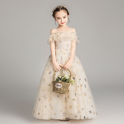 

Princess / Ball Gown Off Shoulder Ankle Length Tulle Junior Bridesmaid Dress with Ruffles / Ruching
