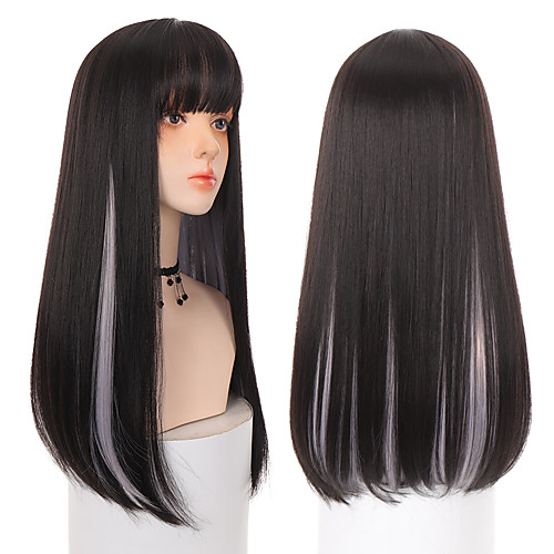 

Long Straight Wigs Bangs Cosplay Wigs For Women Black Gray Party Lolita False Hair Wigs