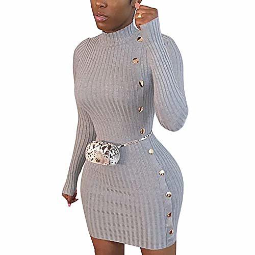 

thusfar women's sexy sweater dress long sleeve mock neck mini dresses bodycon party clubwear gray l