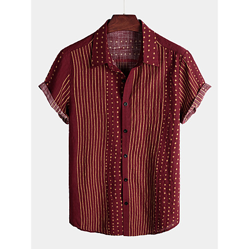 

Men's Shirt Tribal Short Sleeve Daily Tops Cotton Basic Boho Wine