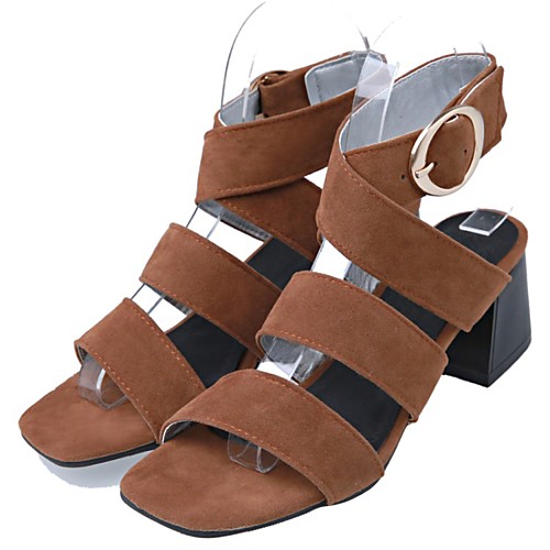 

Women's Sandals Chunky Heel Square Toe PU Synthetics Almond Light Brown Black