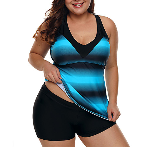 

Women's Tankini Swimsuit Blue Purple Green Plus Size Swimwear Padded Scoop Neck Bathing Suits