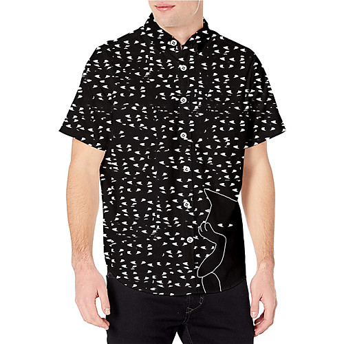 

Men's Shirt 3D Print Cat Eye Animal Button-Down 3D Print Short Sleeve Daily Tops Casual Fashion Breathable Black