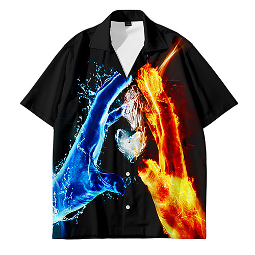 

Men's Shirt 3D Print Lightning Button-Down 3D Print Short Sleeve Casual Tops Casual Fashion Breathable Comfortable Black