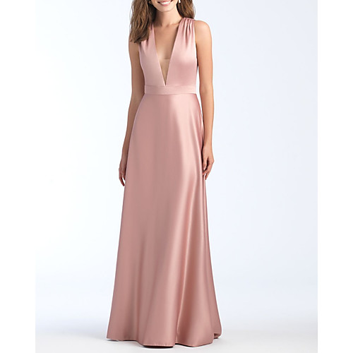 

A-Line V Neck Floor Length Charmeuse Bridesmaid Dress with Pleats