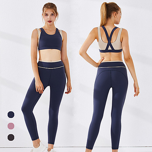 

Women's 2pcs Yoga Suit Solid Color Pink Gray Nylon Yoga Fitness Running Sports Bra Tights Clothing Suit Sport Activewear Tummy Control Butt Lift Breathable Quick Dry Moisture Wicking Stretchy