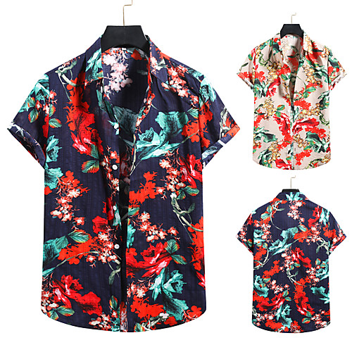

Men's Shirt 3D Print Graphic Prints Print Short Sleeve Vacation Tops Navy Blue Beige