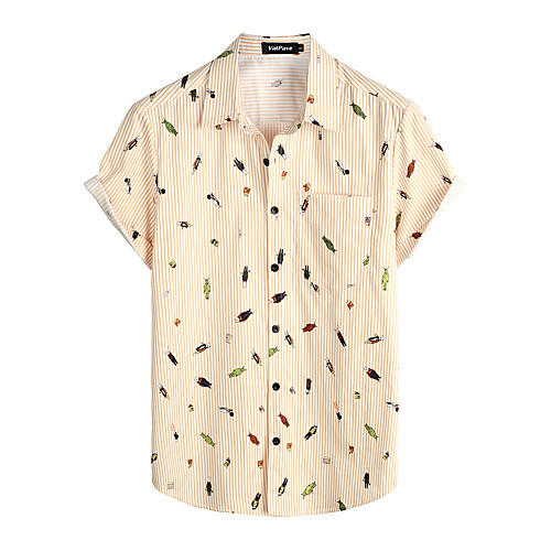 

Men's Shirt Floral Short Sleeve Daily Tops 100% Cotton Basic Boho Khaki