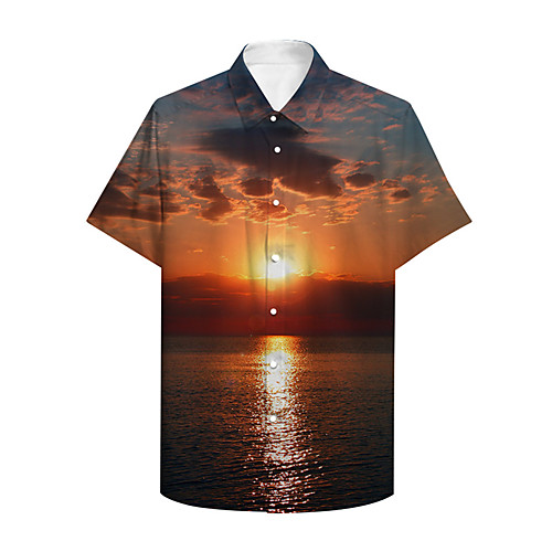 

Men's Shirt 3D Print Graphic 3D Landscape Button-Down 3D Print Short Sleeve Casual Tops Casual Hawaiian Orange