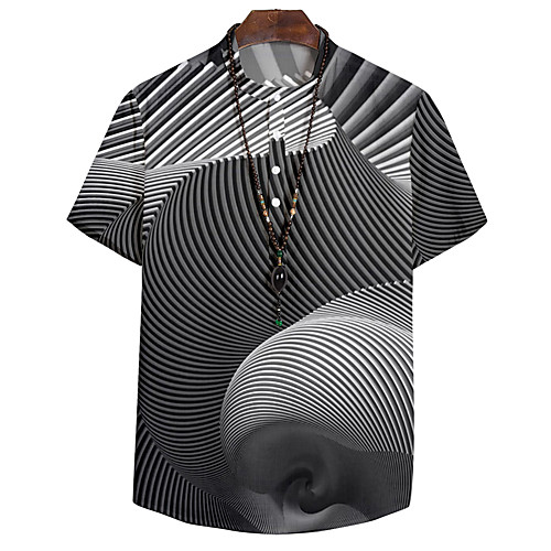 

Men's Shirt 3D Print Optical Illusion Button-Down 3D Print Short Sleeve Casual Tops Casual Fashion Breathable Comfortable Gray