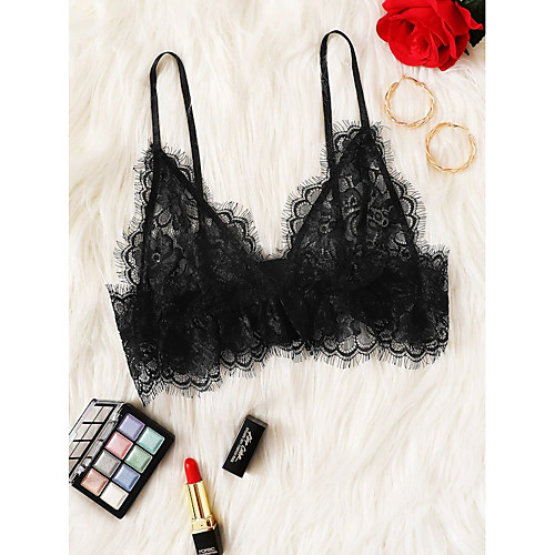 

Women's Lace Bras Triangle Cup Bra Solid Colored Black Red