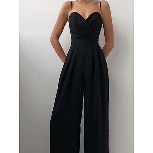 Jumpsuits Minimalist Elegant Prom Formal Evening Birthday Dress Spaghetti Strap Sleeveless Floor Length Spandex with Pleats 2022