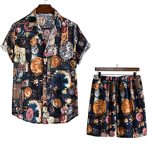 

Men's Shirt Other Prints Fruit Animal 2pcs Print Short Sleeve Vacation Tops Beach Boho Black