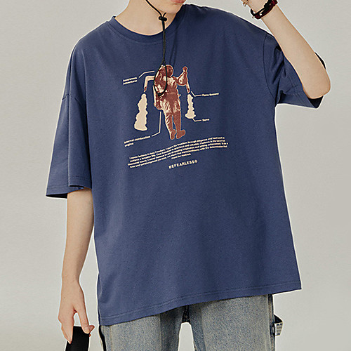 

Men's T shirt Hot Stamping Graphic Prints Print Short Sleeve Casual Tops 100% Cotton Basic Casual Fashion Black Blue